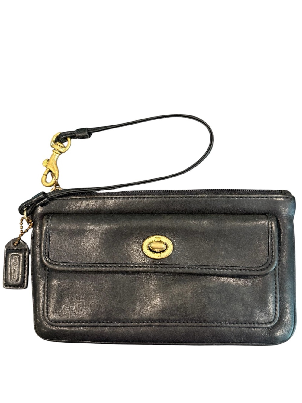Vintage Coach leather turnlock wristlet wallet black 90s pouch flap